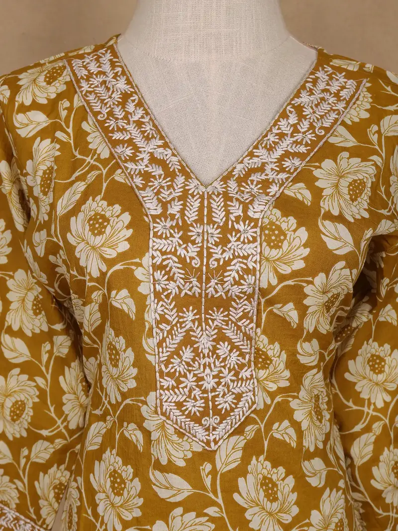 Mustard Floral Design Printed Cotton Salwar Suit 5