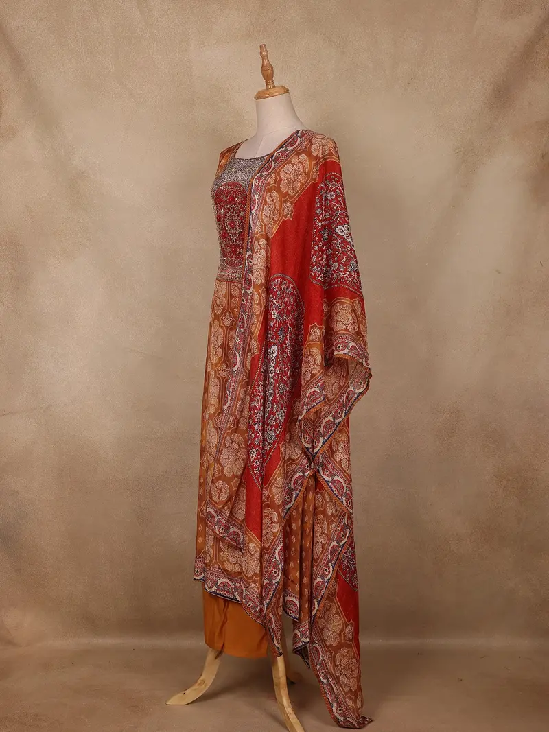 Mustard Floral Printed Crepe Salwar Suit With Dupatta 3
