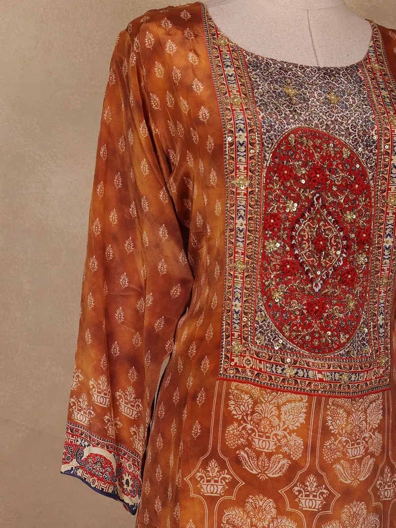 Mustard Floral Printed Crepe Salwar Suit With Dupatta 6