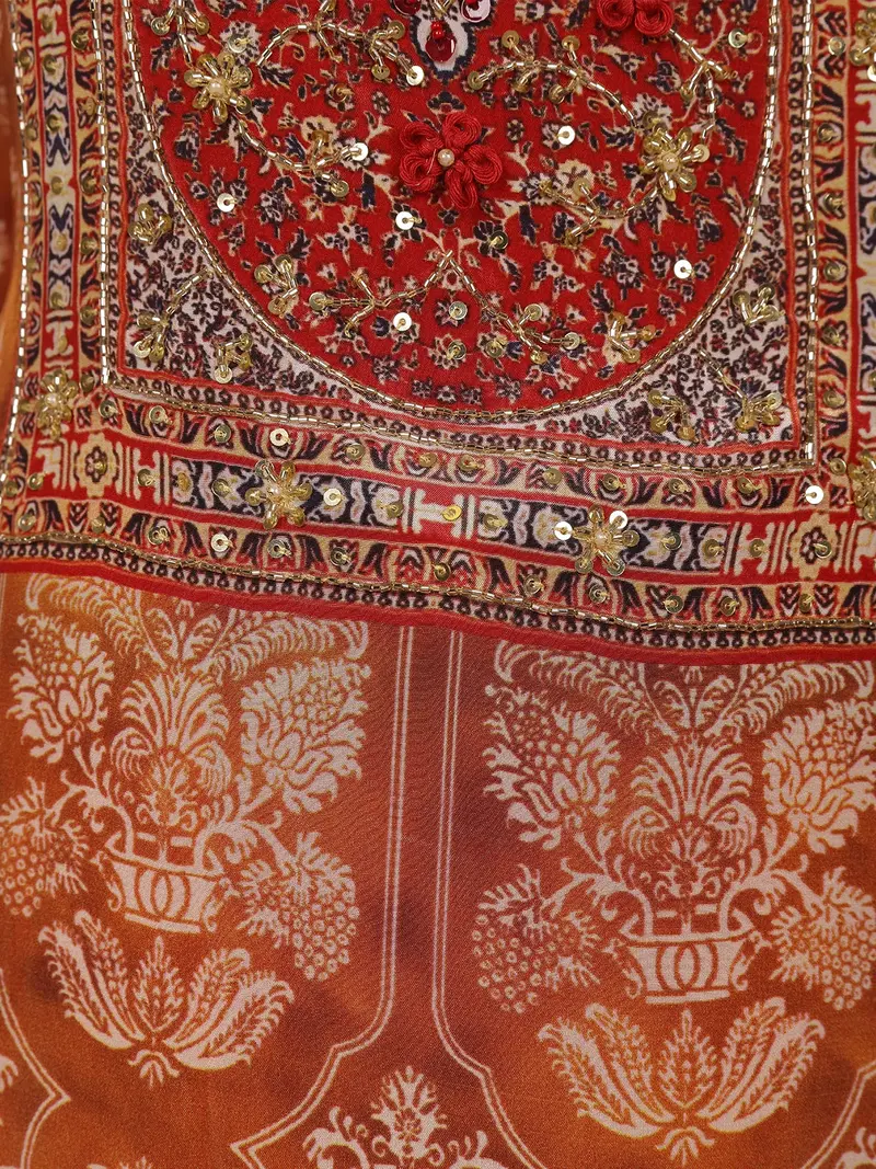 Mustard Floral Printed Crepe Salwar Suit With Dupatta 7