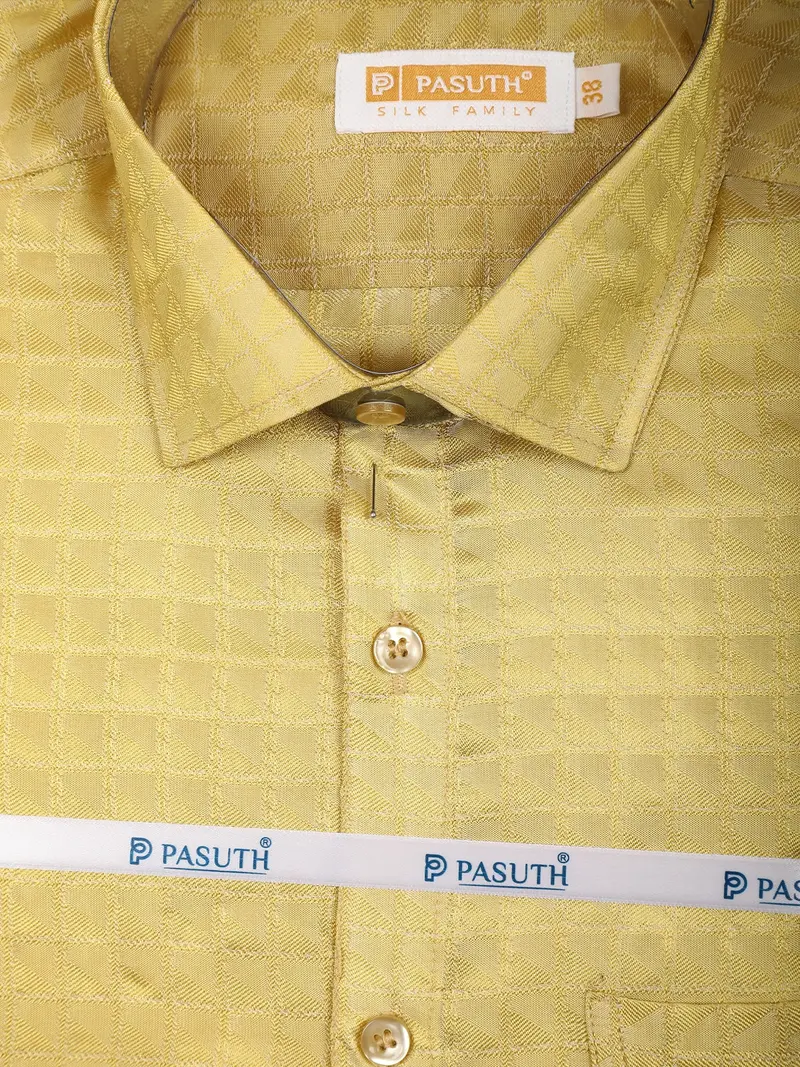 Mustard Gold Checked Woven Design Shirt With Gold Zari Border Matching Dhoti Set 2
