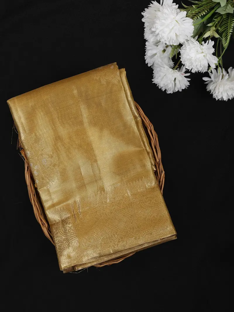 Mustard Gold Floral Zari Woven Design Tissue Silk Fancy Saree With Zari Border 1