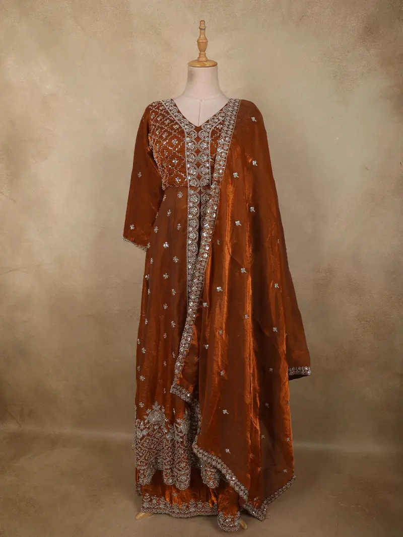 Mustard Gold Heavy Sequins Embroidered Design Organza Mastani Lehenga With Dupatta 1