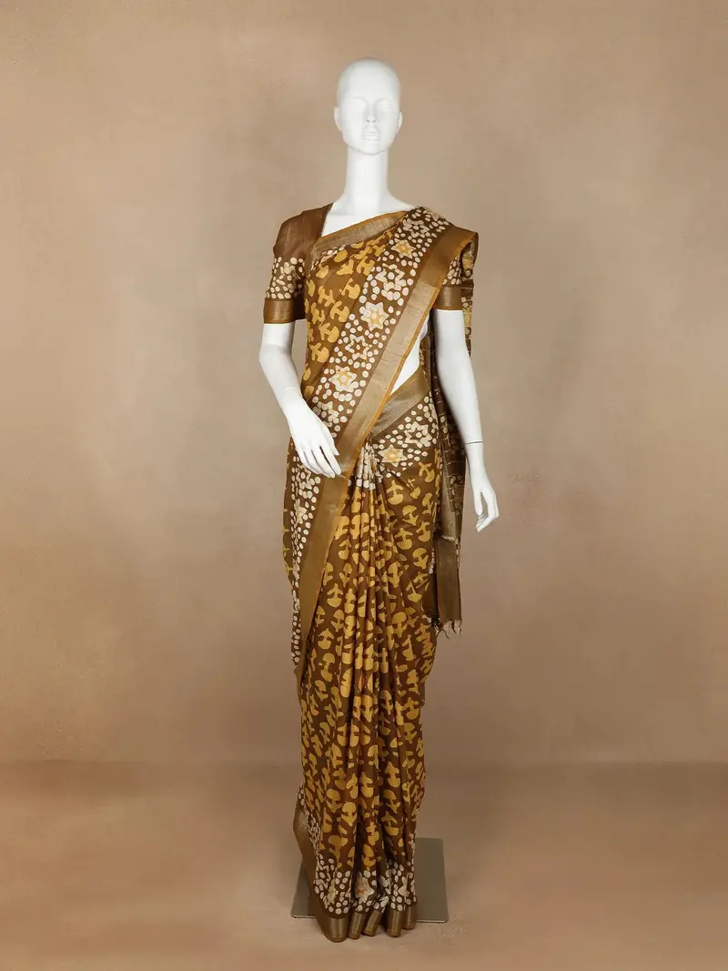 Mustard Green Cotton Saree With Abstract Design 1
