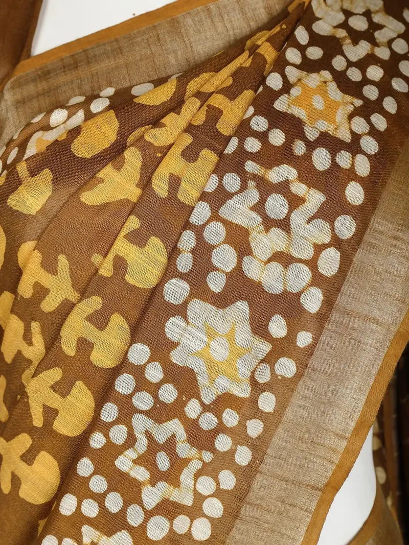 Mustard Green Cotton Saree With Abstract Design 2