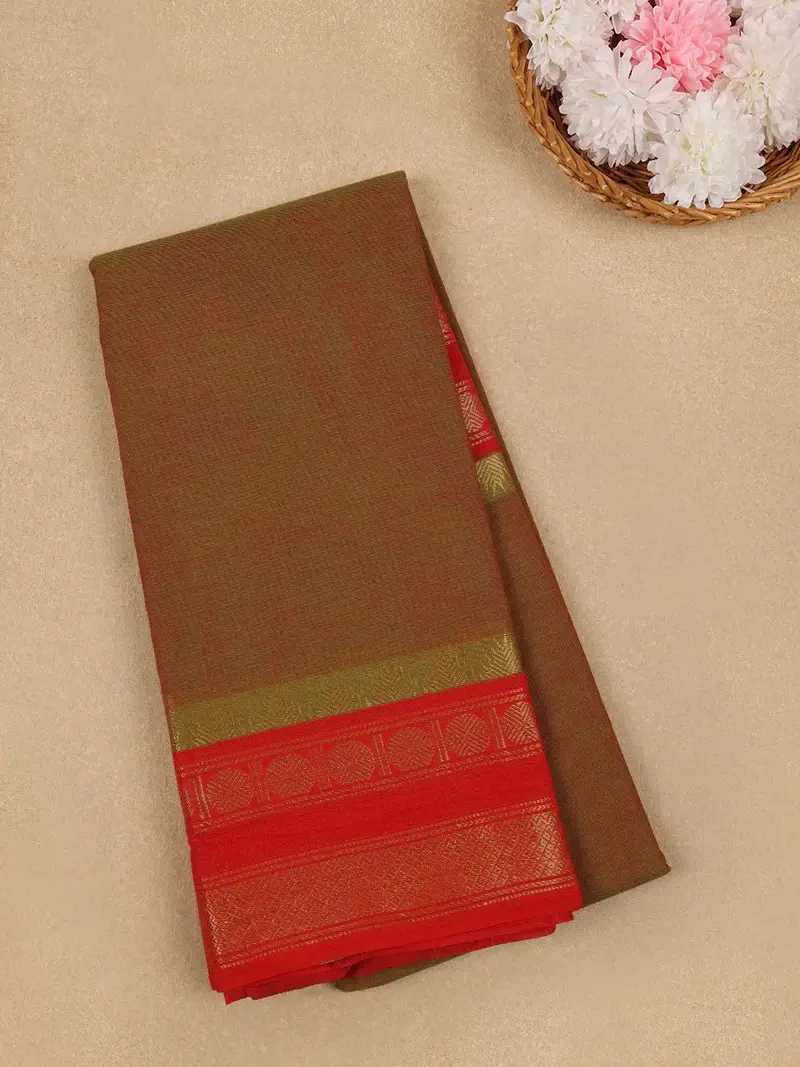 Mustard Green Solid Cotton Fancy Saree 1