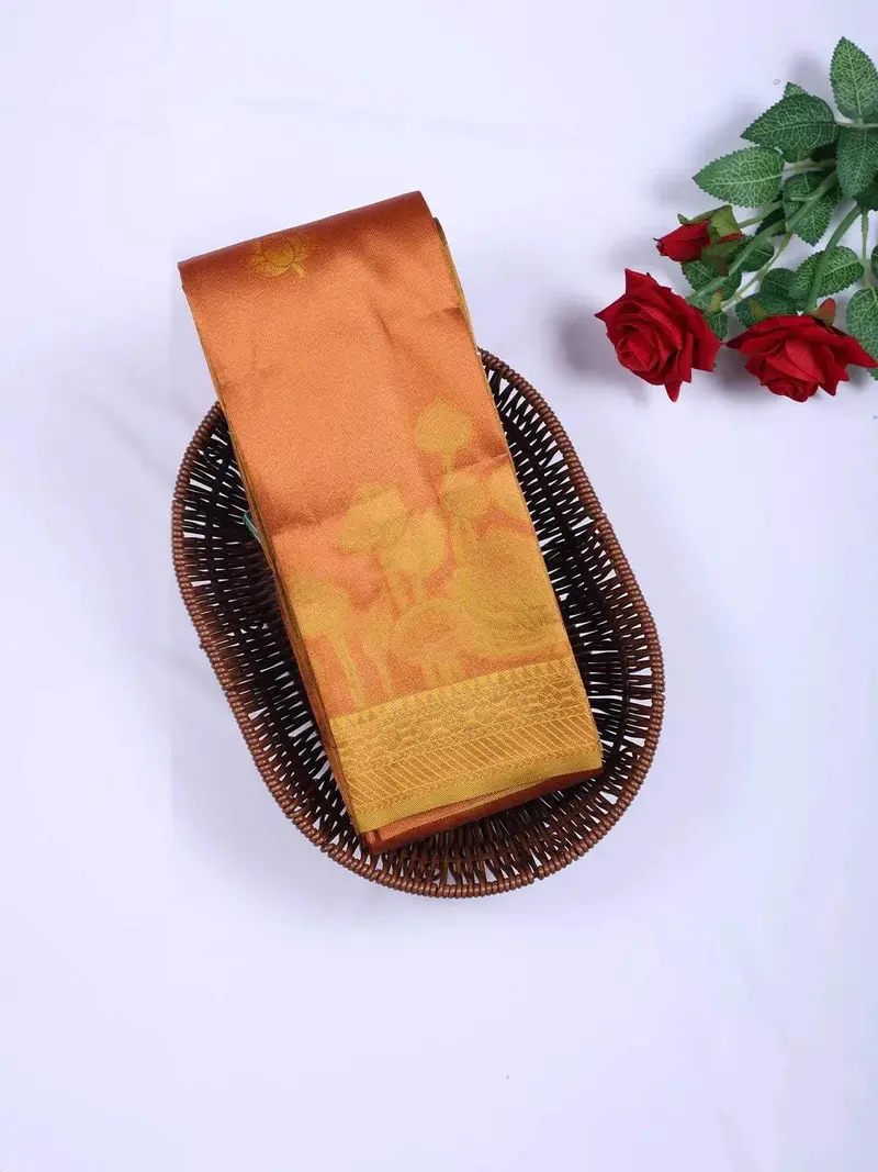 Mustard Orange Arani Silk Saree With Floral Motif On The Body And Contrast Zari Border 1