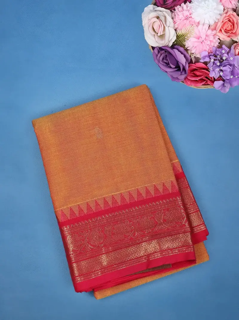Mustard Orange Butta Design Pure Cotton Saree 1