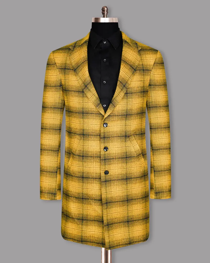 Mustard Plaid Flannel Wool Rich Trench Coat 2