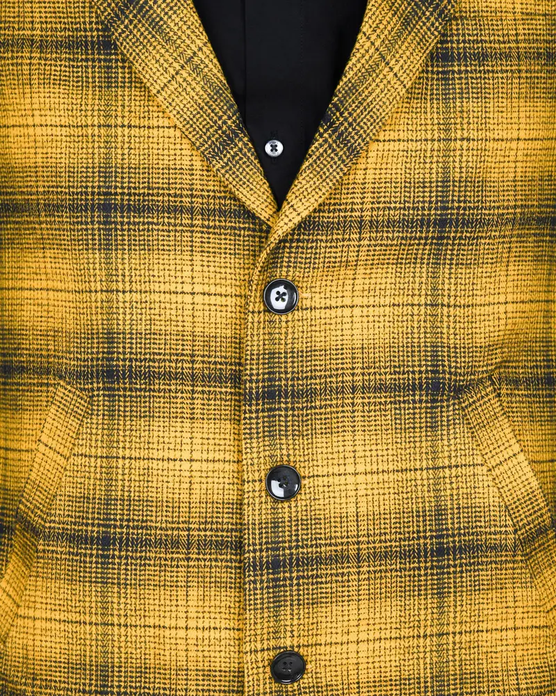 Mustard Plaid Flannel Wool Rich Trench Coat 4