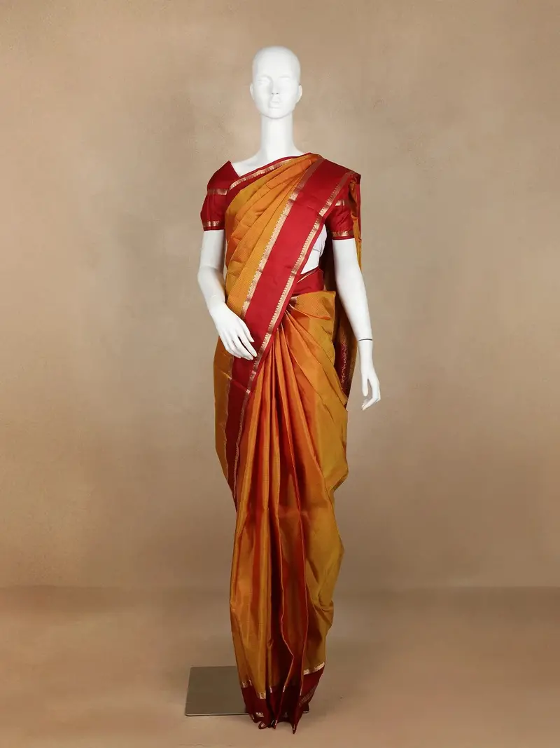 Mustard Plain Pure Kanchipuram Silk Saree With Zari Border 1