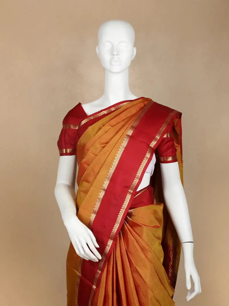 Mustard Plain Pure Kanchipuram Silk Saree With Zari Border 2