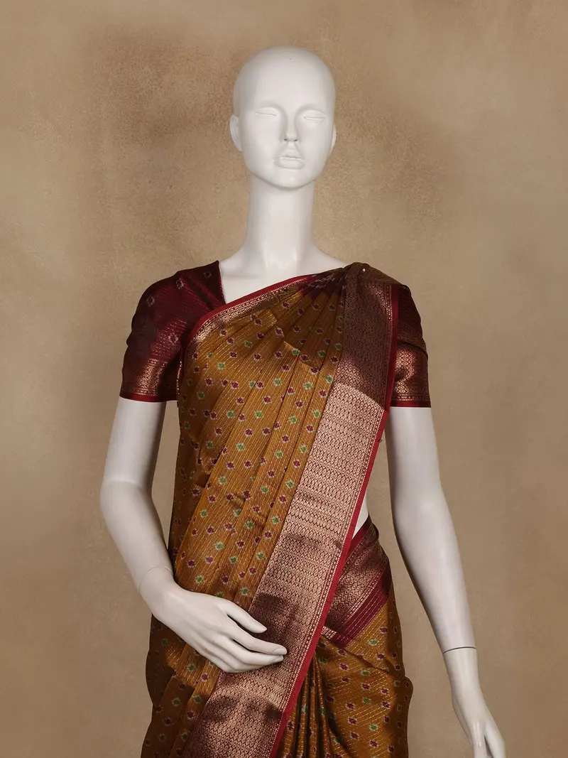 Mustard Pochampally Ikat Design Cotton Saree With Zari Border 2