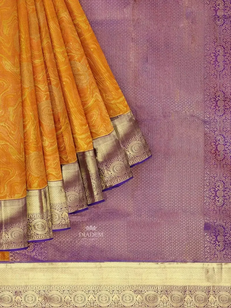 Mustard Pure Kanchi Pattu Saree With Paisley Motif On The Body And Contrast Zari Border 1
