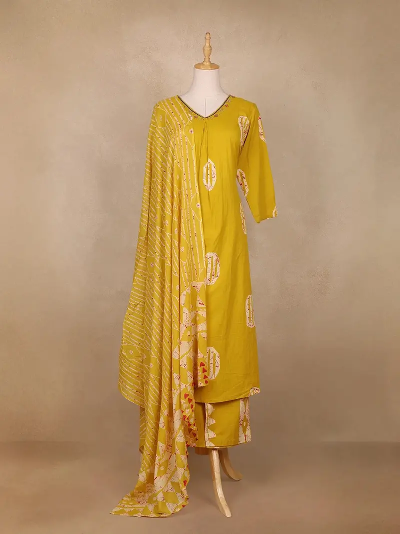 Mustard Yellow Abstract Design Cotton Salwar Suit 1
