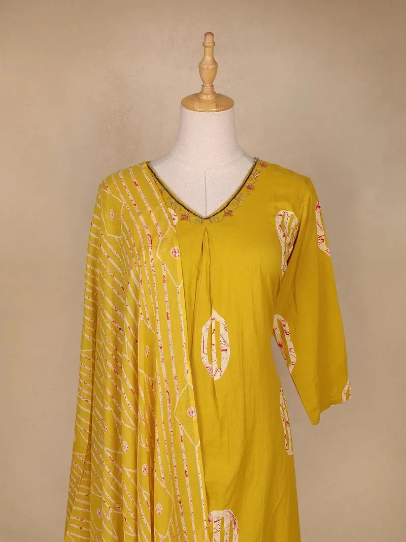 Mustard Yellow Abstract Design Cotton Salwar Suit 2
