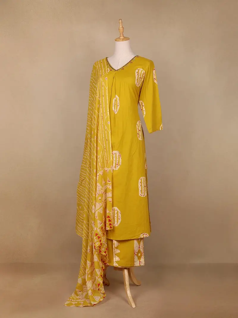 Mustard Yellow Abstract Design Cotton Salwar Suit 3