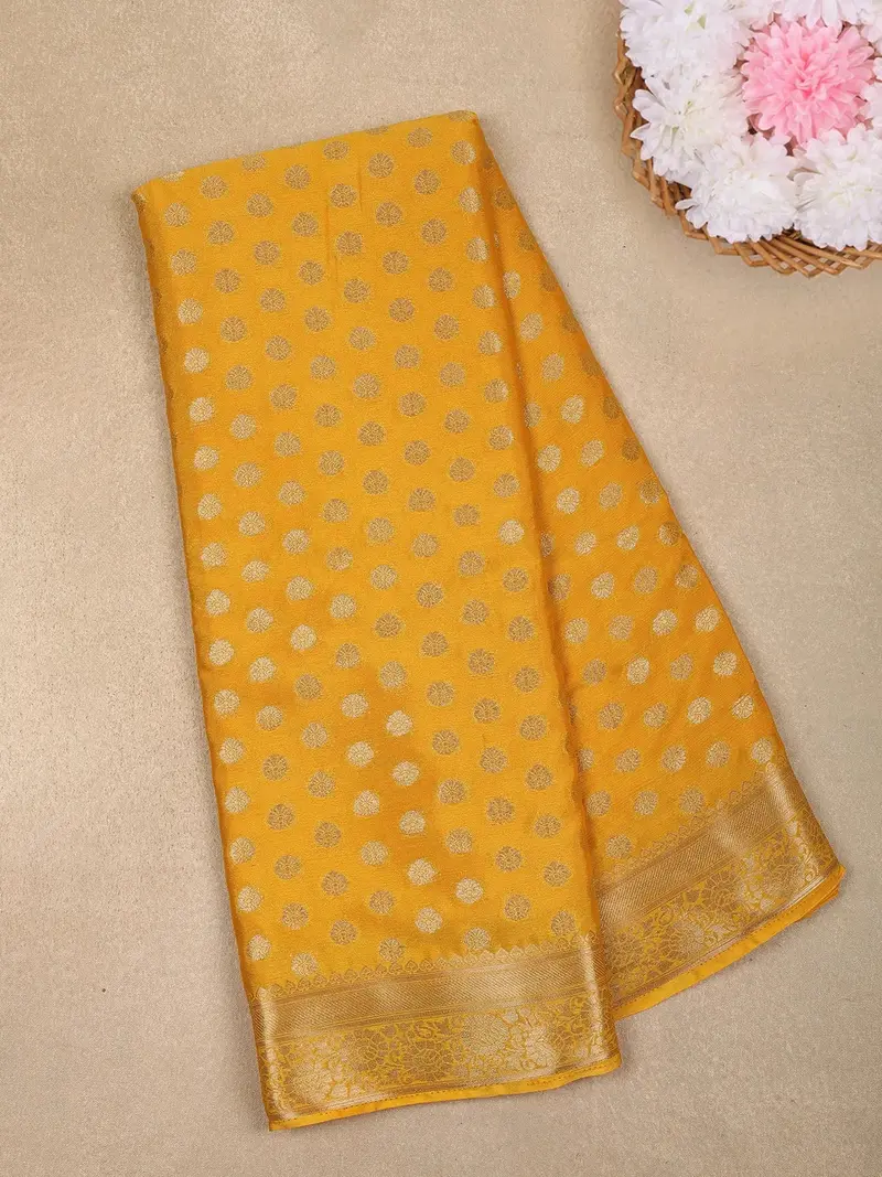 Mustard Yellow Butta Design Chiffon Saree 1