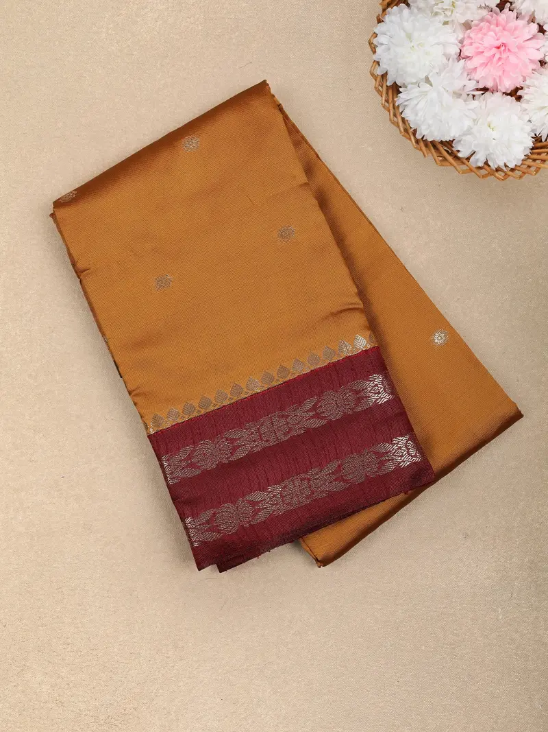 Mustard Yellow Butta Design Soft Silk Fancy Wear Saree With Contrast Zari Border 1