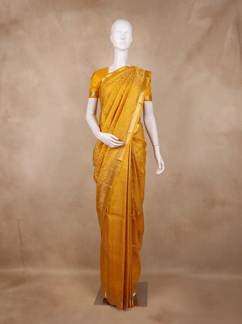 Mustard Yellow Butta Woven Design Kanchipuram Silk Saree 1