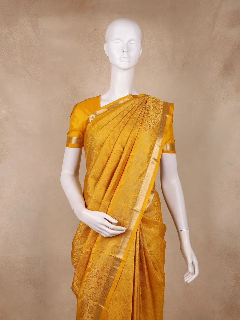 Mustard Yellow Butta Woven Design Kanchipuram Silk Saree 2