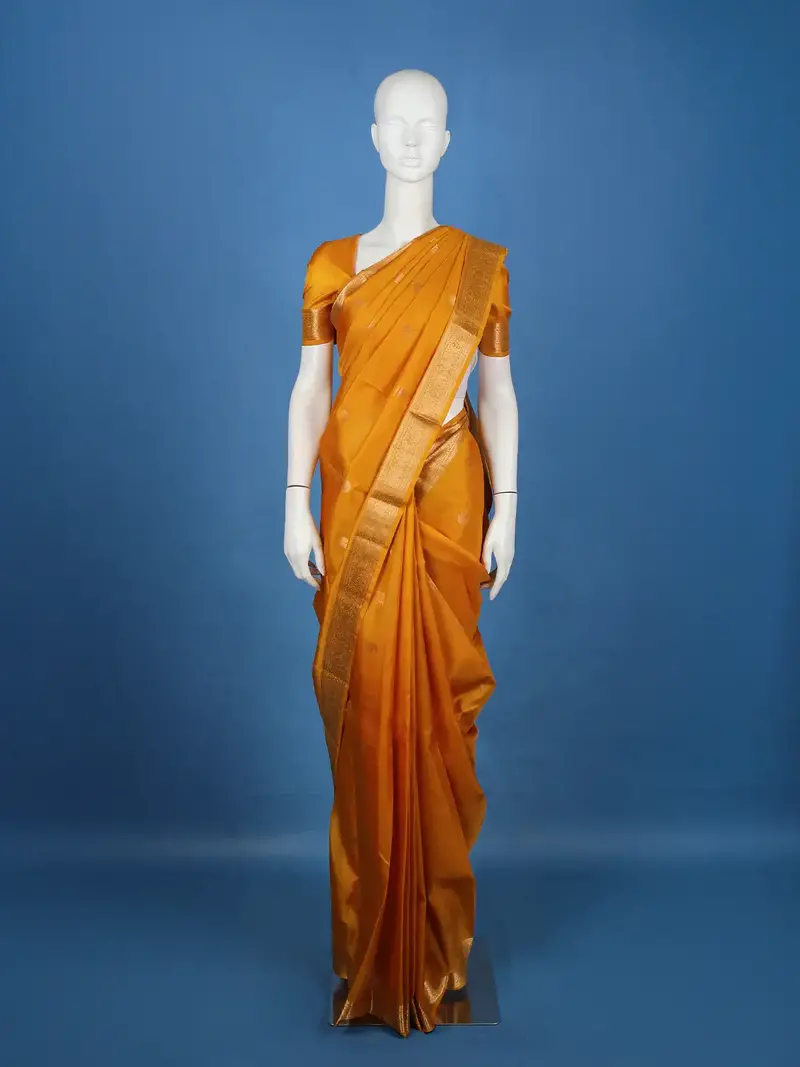 Mustard Yellow Butta Woven Design Pure Kanchipuram Silk Saree 1