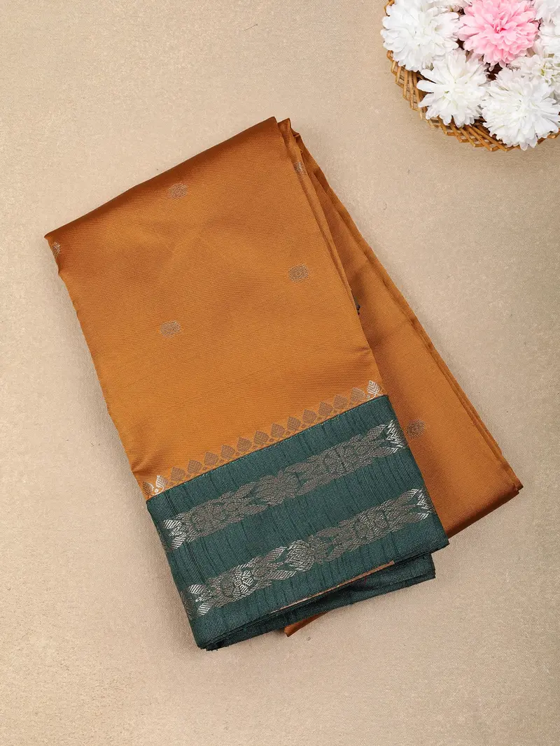 Mustard Yellow Butta Woven Design Soft Silk Fancy Wear Saree With Contrast Zari Border 1
