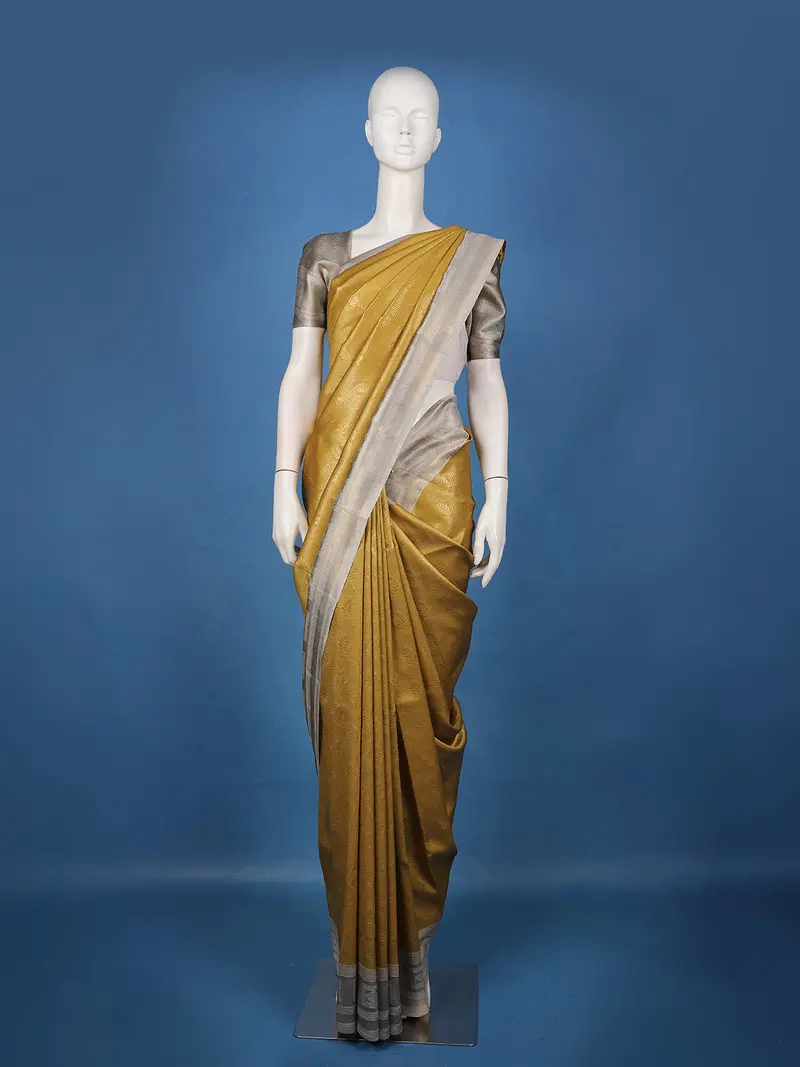 Mustard Yellow Butta Woven Design Tussar Silk Saree 1