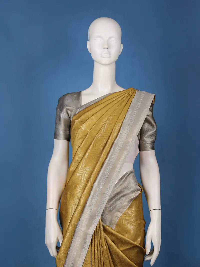 Mustard Yellow Butta Woven Design Tussar Silk Saree 2