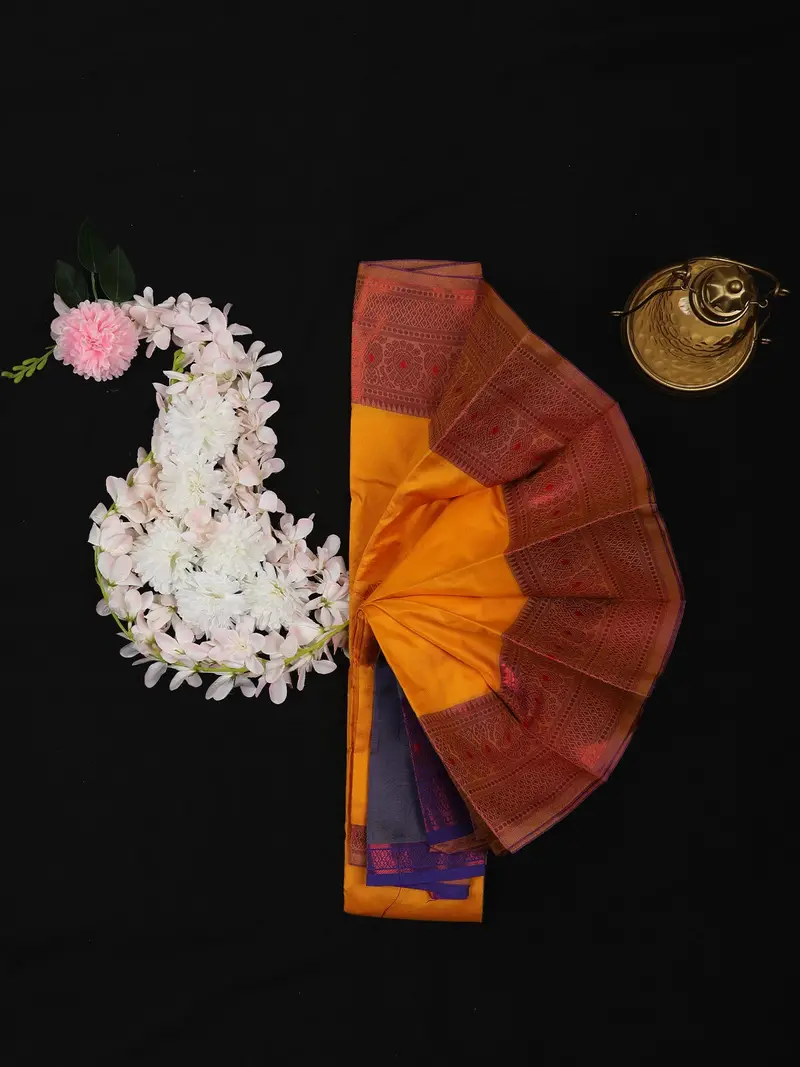 Mustard Yellow Butta Woven Soft Silk Saree 1