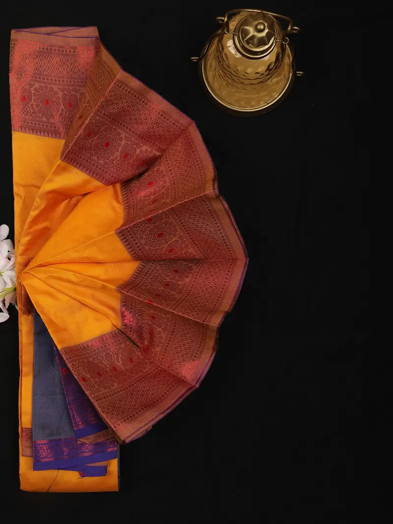 Mustard Yellow Butta Woven Soft Silk Saree 2