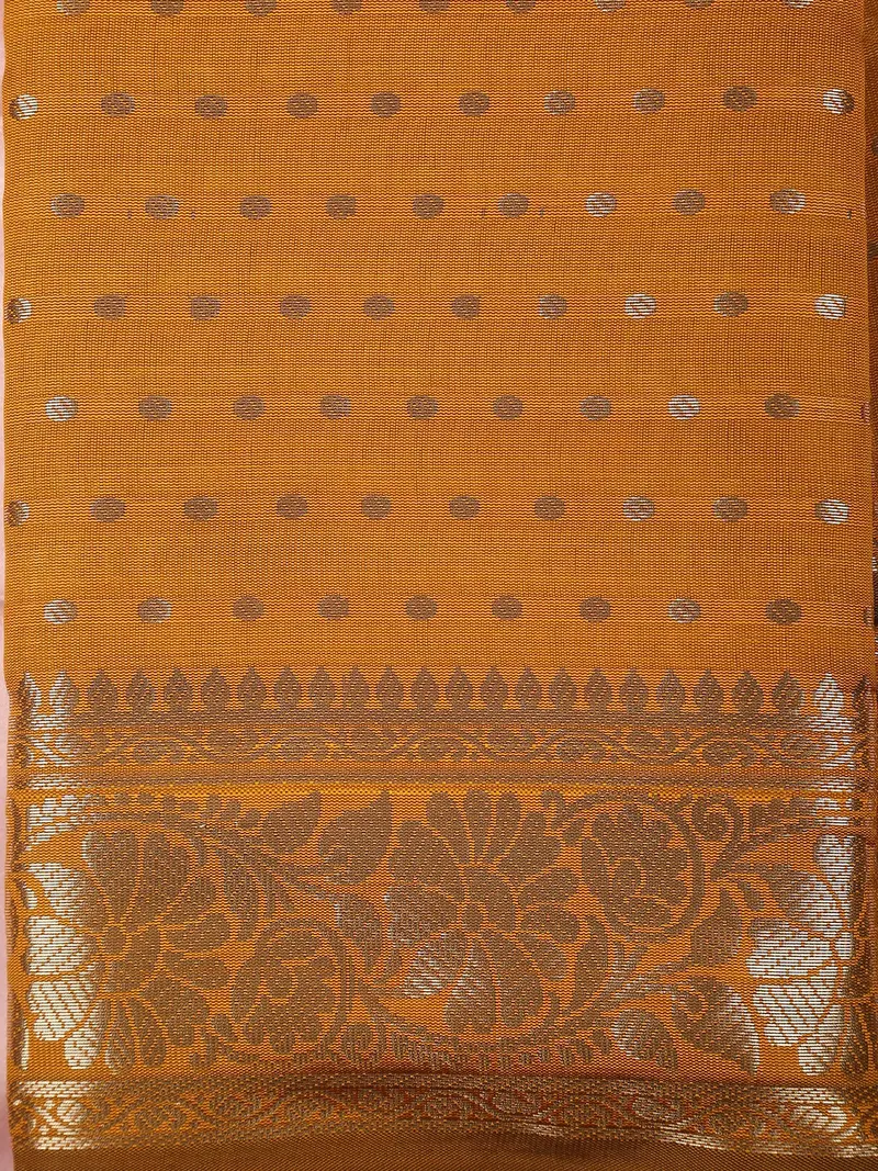 Mustard Yellow Butta Zari Woven Design Semi Silk Saree With Floral Border 2