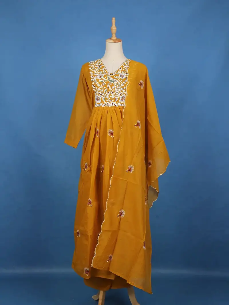 Mustard Yellow Cotton Anarkali Salwar Suit 1