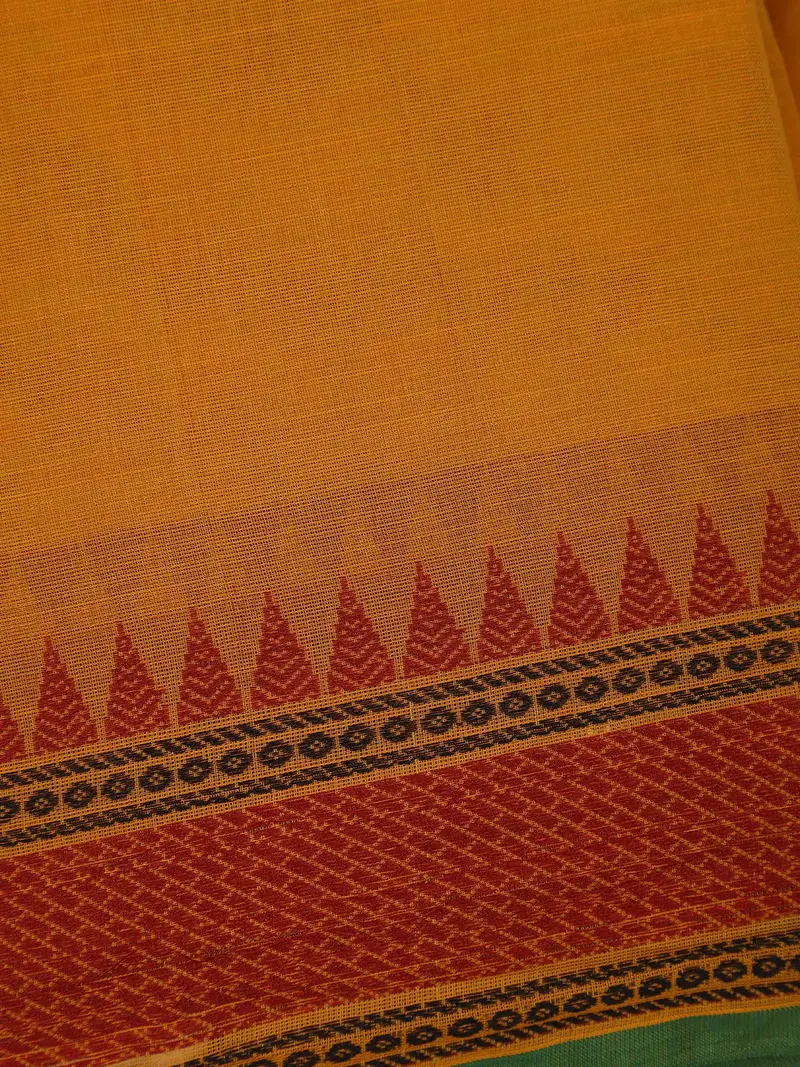 Mustard Yellow Cotton Saree With Tribal Woven Border 2
