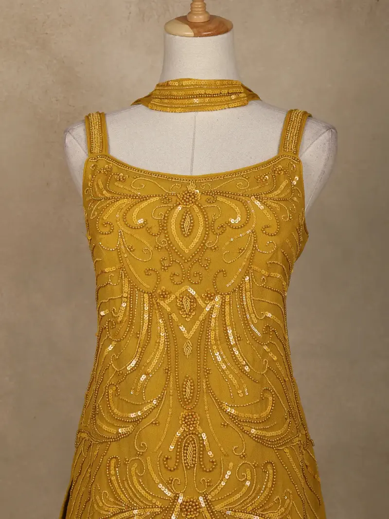 Mustard Yellow Embellished Design Georgette Palazzo Suit 2