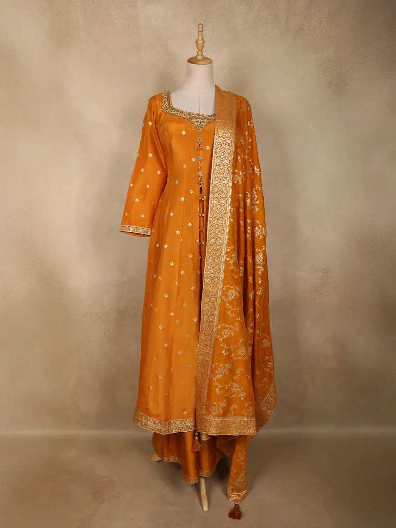 Mustard Yellow Embroidered Design Silk Palazzo Suit With Designer Dupatta 1