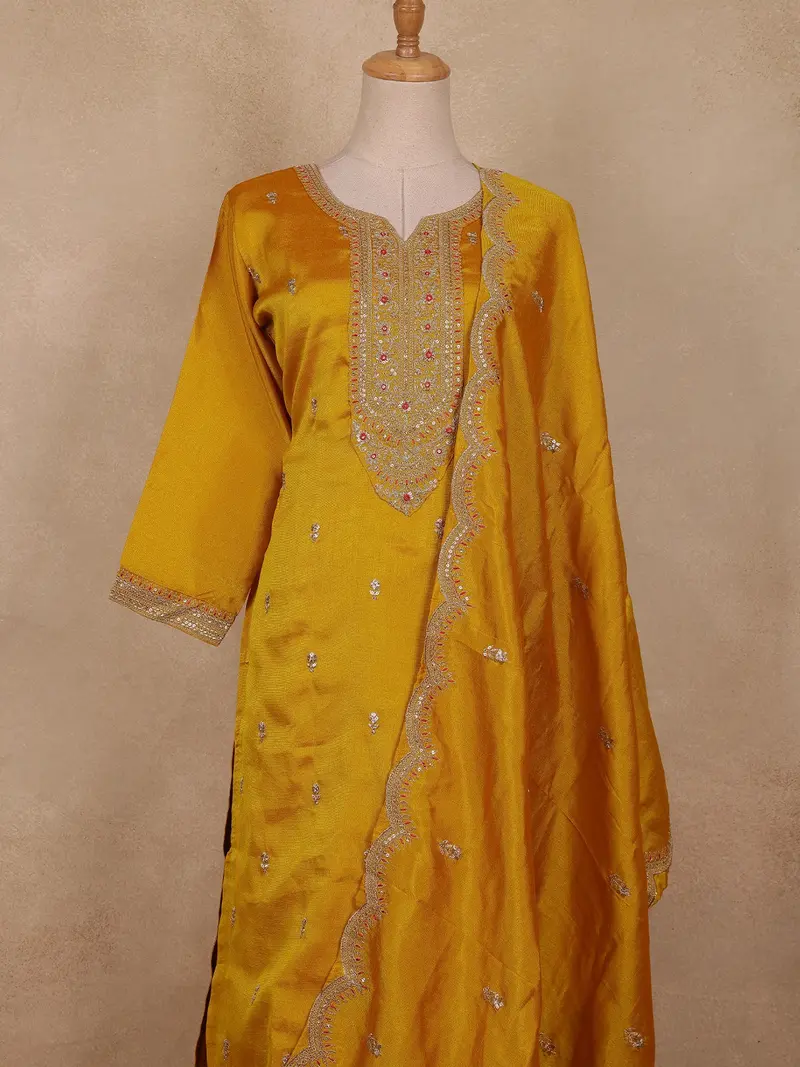 Mustard Yellow Embroidered Design Straight Cut Salwar Suit With Dupatta 2