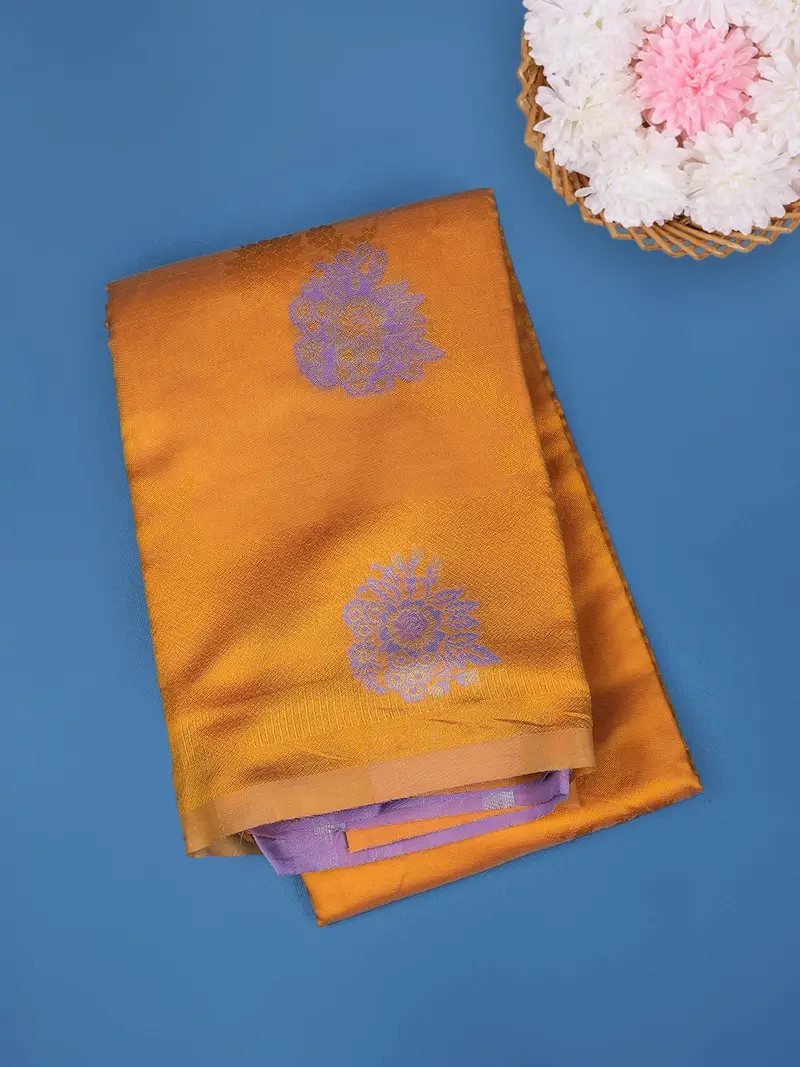Mustard Yellow Floral Butta Woven Fancy Art Silk Saree 1