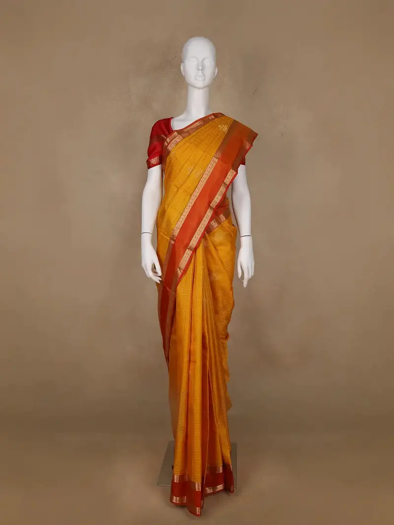 Mustard Yellow Floral Butta Woven Silk Saree 1