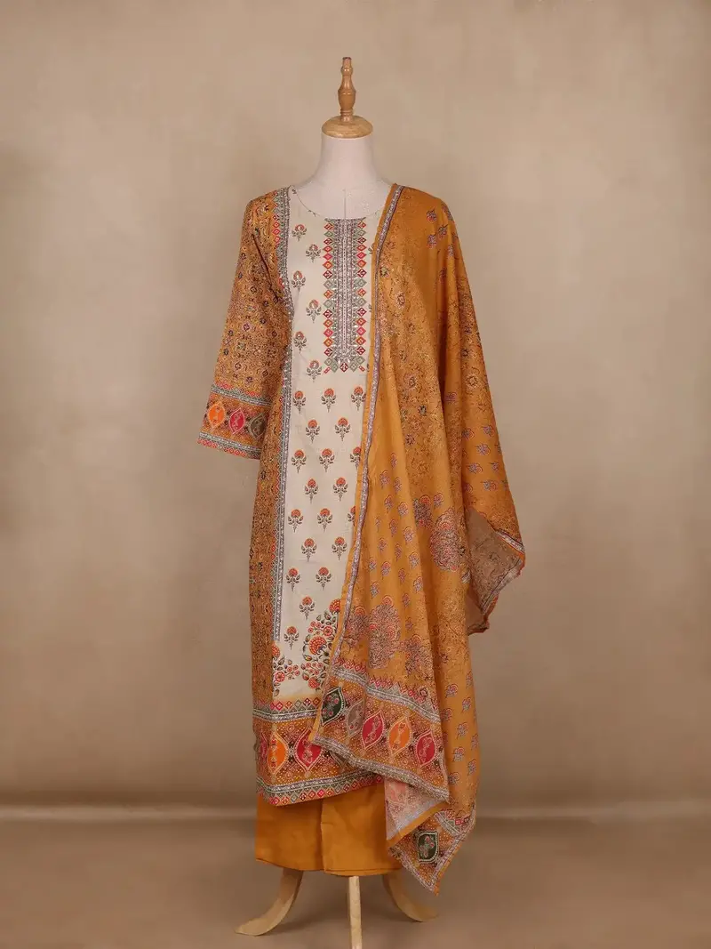 Mustard Yellow Floral Design Cotton Salwar Suit 1