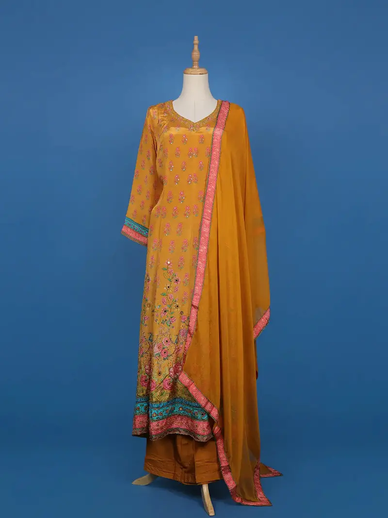 Mustard Yellow Floral Design Cotton Salwar Suit 1