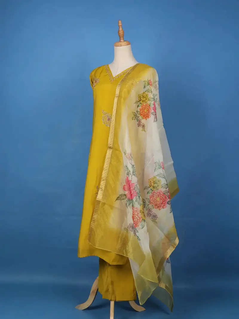 Mustard Yellow Floral Design Georgette Salwar Suit 3