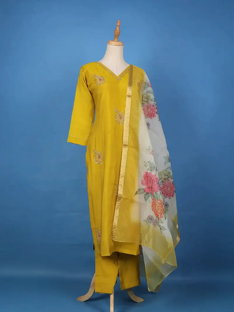 Mustard Yellow Floral Design Georgette Salwar Suit 4