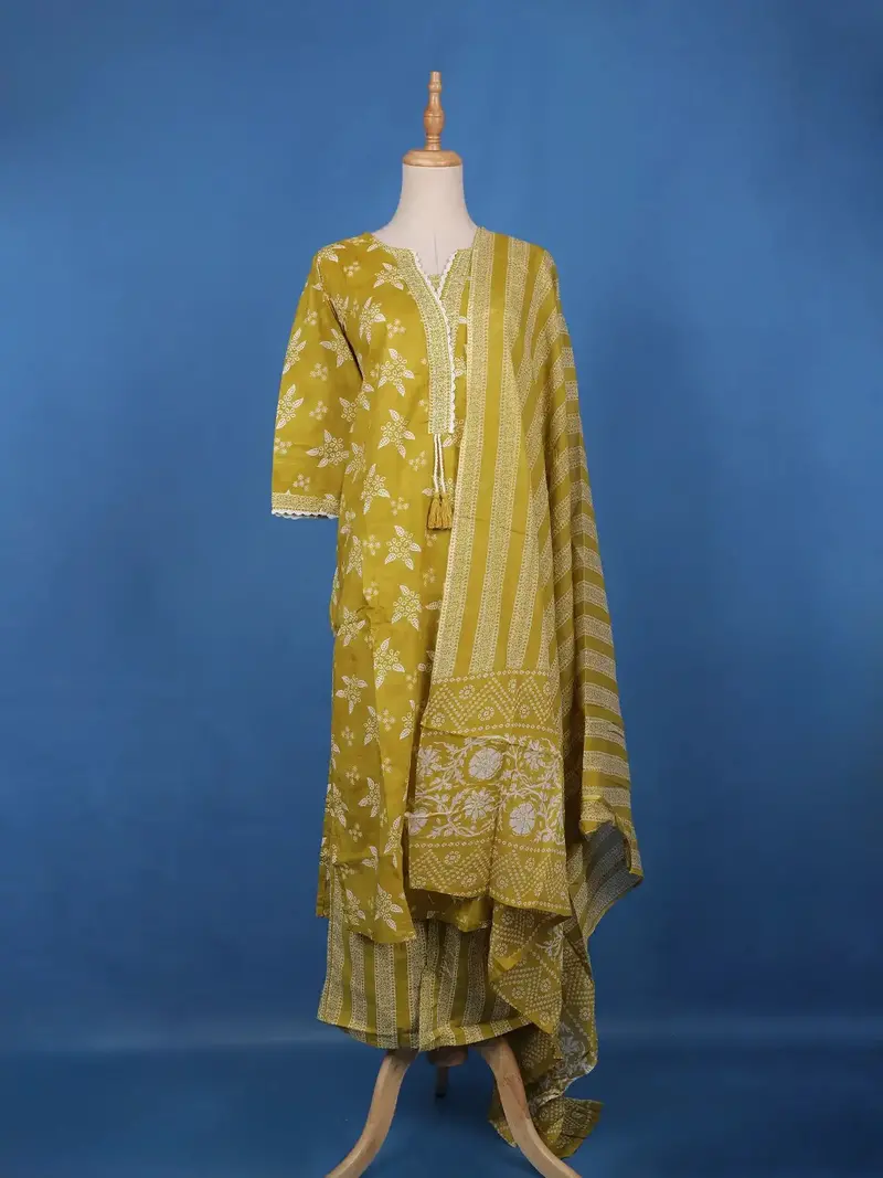 Mustard Yellow Floral Design Printed Cotton Salwar Suit 1