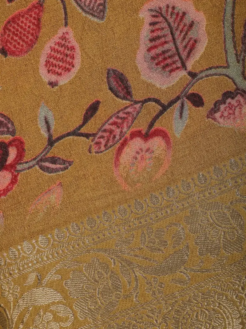 Mustard Yellow Floral Design Printed Cotton Saree 2