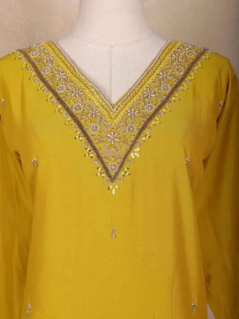Mustard Yellow Floral Design Semi Silk Straight Cut Salwar Suit 4