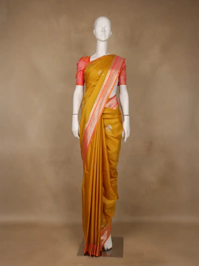 Mustard Yellow Floral Design Silk Saree 1