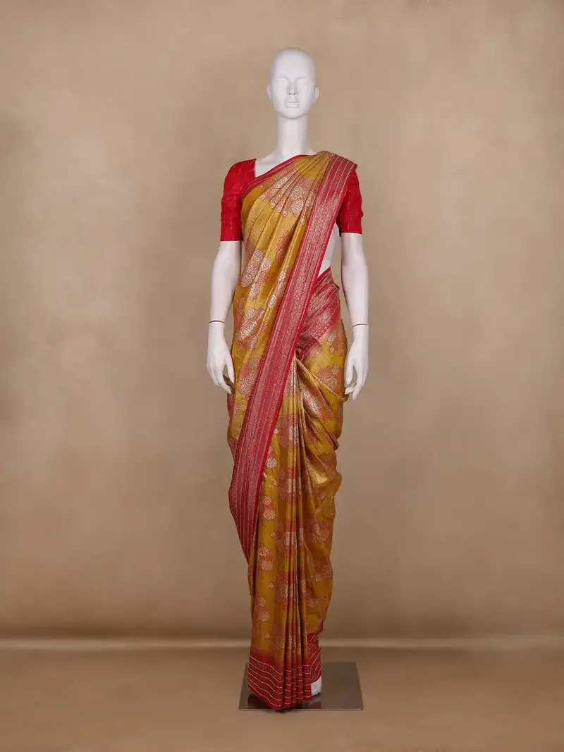 Mustard Yellow Floral Design Tissue Saree 1