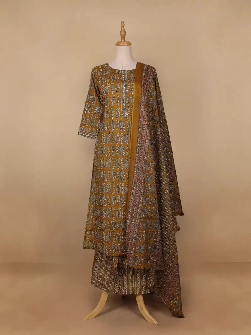 Mustard Yellow Floral Designed Cotton Salwar Suit 1