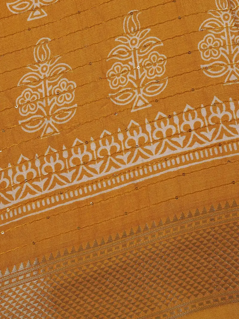 Mustard Yellow Floral Designed Cotton Saree 2